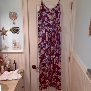 A High-Low Blue Floral Print Silky Dress